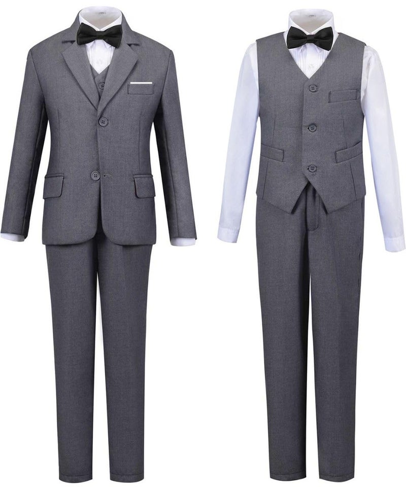 Addneo Kids Tuxedo,Suits for Boys Slim Fit 5 Piece Formal Suit Set Youth Suits Gray Size 12 - Image 2